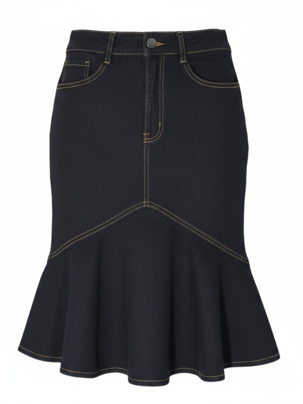 Allegra K Black Denim Flared Mermaid Hem Skirt